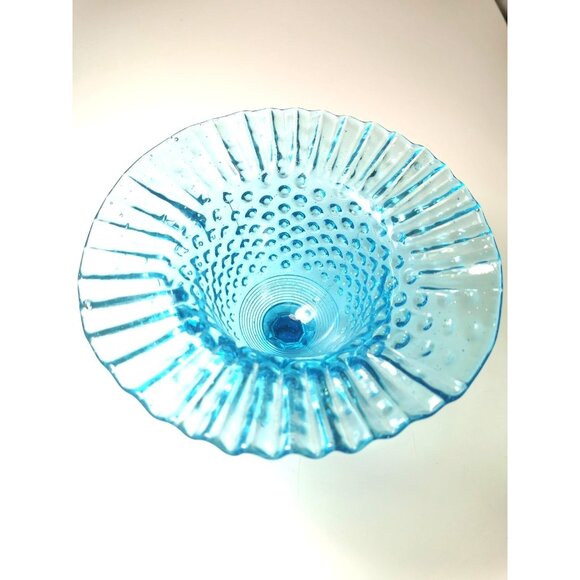 Blue Ruffle Hobnail Compote Dish Fenton Art Glass UV Reactive Circa 1940s - Picture 9 of 10